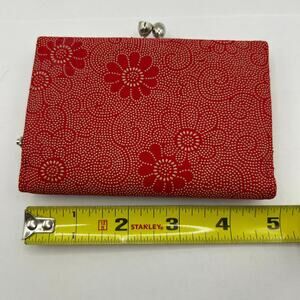 Small Vintage Red Floral Wallet Coin Purse Billfold Raised Dots Floral pattern